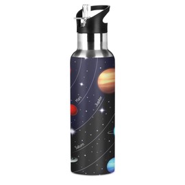 AUUXVA Space Solar System Planet Water Bottle Vacuum Insulated Stainless Steel Thermos Mug Kids Water Bottle with Straw and Handle Keep Hot Cold Sport Bike Fit Travel Outdoor 20 oz