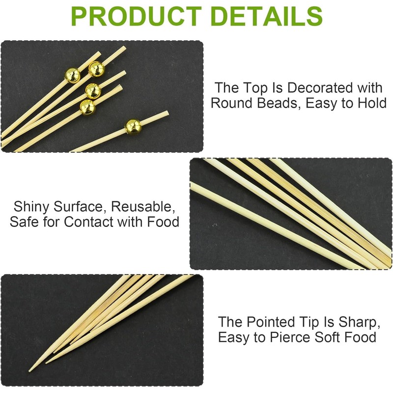 110 Pieces Fruit Picks Cocktail Picks Gold Bead Picks Skewers