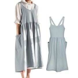 Small snail Aprons Women Soft Cotton Kitchen Cooking Apron with Pockets Japanese Style Cross Back Cooking Apron Literature Art Baggy Casual Bib Apron for Gardening Flower Shop, Green, 150 x 87 x 25cm