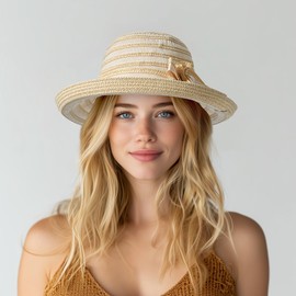 Sun Hats for Women UV Protection Womens Sun Hat Packable Wide Brim Beach Hats Summer Bucket Hat Foldable Fishing Hat (US, Alpha, One Size, Beige)