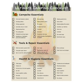 Ultimate Camping Hiking Gear Accessories Equipment Checklist -Laminated & Double Sided - Never Forget Packing Items