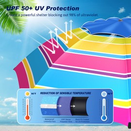 Fisqueen 8FT Large Beach Umbrella for Sand Heavy Duty Wind Portable, Sand Anchor and Stand Bag, UPF 50+ UV Protection, Level 7 Wind Resistance Design, Windproof for Beach, Patio, Yard
