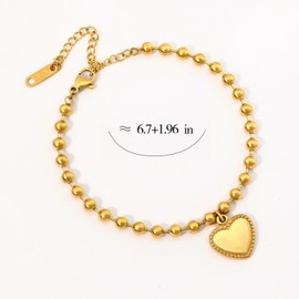 18K Gold Plated Women's Bracelet with Heart Beaded Design - Fashionable, Trendy, and Stackable. To Express Love Ideal for Birthdays, Graduation, Mother's Day, Love & Friendship