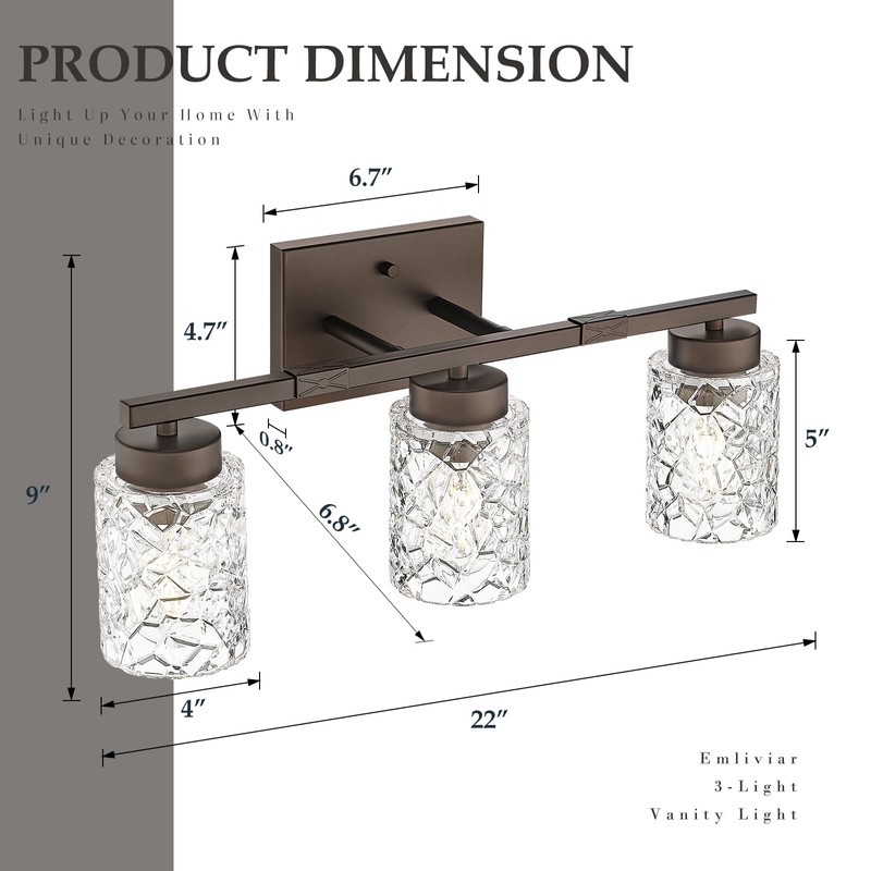 Emliviar 3 Light Vanity Wall Sconce, Farmhouse Bath Wall Lantern