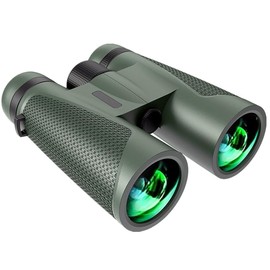 Compact Binoculars for Adults Large Eyepiece Waterproof for Bird Watching High Powered Easy Focus Binoculars with Low Light Vision for Outdoor Hunting Travel (12×42HD Army Green)