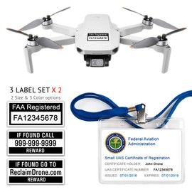 Mini 2 - DJI - FAA Drone Labels (2 Sets of 3) + FAA UAS Registration ID Card for Hobbyist Pilots + Lanyard and ID Card Holder + Optional Battery LabelsQ