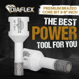 Diaflex Premium Brazed Core Bit – 3/8" Diamond Hole Saw for Porcelain, Ceramic, Stone, Dekton – 5/8"-11 Thread – Fast Clean Cuts – Vacuum Brazed – Wet or Dry Use