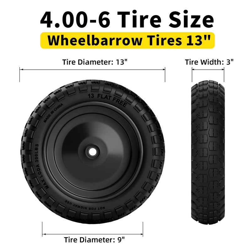 RONPOW 13" 4.00-6 Wheelbarrow Tire and Wheel, 4.00-6 Solid Tire