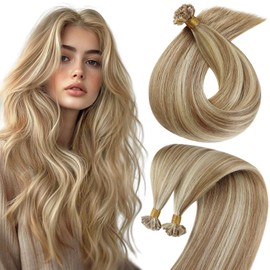Sunny Hair K Tip Hair Extensions Human Hair Light Brown Mix Platinum Blonde K Tip Extensions Natural K Tips Hair Extensions Human Hair Blendable 50G 22inch