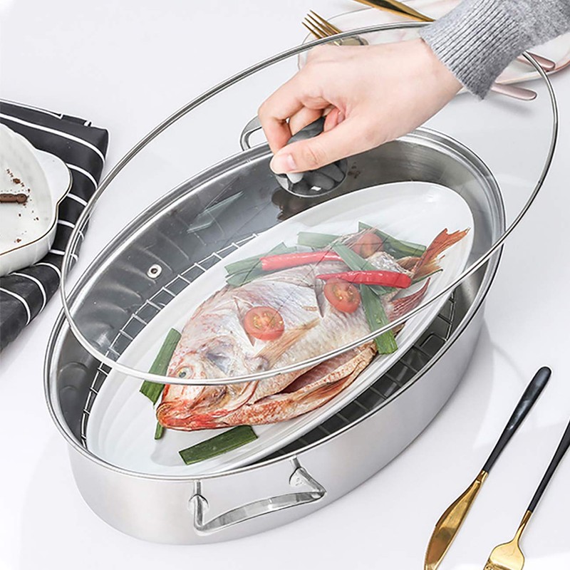 Eglaf 8Qt Stainless Steel Fish Steamer - Multi-Use Oval Cookware