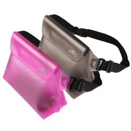 HEETA 2-Pack Waterproof Pouch with Waist Strap, Transparent Screen Touchable Dry Bag with Adjustable Belt for Phone Valuables for Swimming Snorkeling Boating Fishing Kayaking (Pink & Grey)