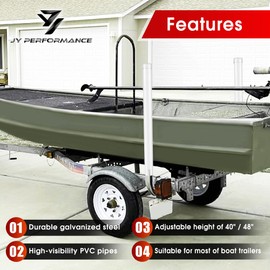 JY PERFORMANCE Boat Trailer Guide-ons, 40"/48" Adjustable, Rustproof Electro-Galvanized Steel Trailer Guide ons, Trailer Guides with White PVC Pipes, for Ski Boat, Fishing Boat, Sailboat Trailer 2PCS