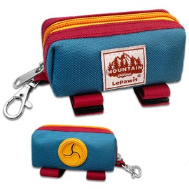 Lepawit Dog Poop Bag Holder Zippered Pouch, Portable Dog Poop Bag Dispenser with 1 Metal Clip, Fashion Color Matching Canvas Waste Bag Holder for Leashes