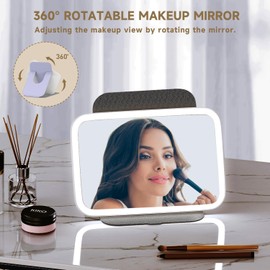 Mocado Travel Makeup Mirro with Lights, 360° Rotation Lighted Makeup Mirror, Portable Mirror with 10x Magnification, 60LEDs 3 Color Lightings, Dimmable Touch Screen, Tabletop Light up Mirror(Purple)