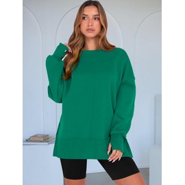 ANRABESS Women Oversized Sweatshirts Thumbhole Long Sleeve Hoodies Shirts 2025 Fall Side Slit Pullover Top Teen Y2k Outfits Green Small