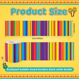 Motiskyy 65 Feet Mexican Fiesta Bulletin Board Borders Colorful Stripes Bulletin Border Board Cinco De Mayo Straight Wavy Scalloped Trim Borders for Classroom Office Home Decor