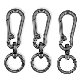 Pack of 3 Rotating Carabiner Hooks, Black, Metal Key Ring with Swivel Joint, Removable Lobster Clasps for DIY Handbag, Keychain, Purse, Backpack Crafts