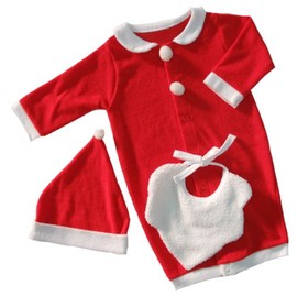 [川端縫製] 日本製 新生児 クリスマス サンタさん コスプレ 3点セット (コンビドレス+スタイ+帽子) サイズ50-70cm 衣装 サンタクロース クリスマス ベビー服 ツーウェイオール 50 60 70