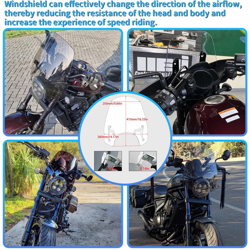 WOOGA Motorcycle Front Fairing Windscreen Windshield Flyscreen Visor Replacement for