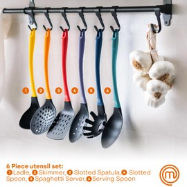 MasterChef Kitchen Utensils Set with Holder, Nylon Cooking Utensils Set of 6, Non Toxic & Non Scratch Tools for Non Stick Cookware incl. Cooking Spoons & Spatulas, Heat Resistant, Color Collection