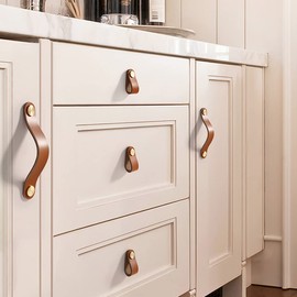 BOOLSFMAM Pack of 2 Leather Handles for Furniture, 6.4 x 2.5 cm Handmade Handle Furniture Knobs, Leather Furniture Handles, Cabinet Knobs, Cupboard Knobs for Kitchen Cabinets, Wardrobe