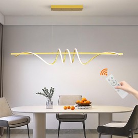 Modern Design Dimmable Desk Linear Pendant Light, with Remote Control Dimmable 3 Color Mode & Brightness Ceiling Lamp, Anti-Flicker Dining Light Fixture for Kitchen, Dining Room (Gold, 59IN)