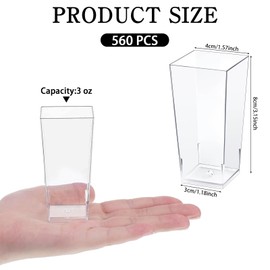 LECEHIVO 560 Pack 3 oz Mini Dessert Cups Tall Clear Parfait Cups Square Plastic Cheesecake Shooter for Appetizers Desserts Mousse Chocolate