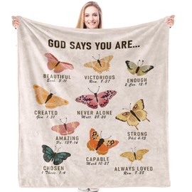 HIWX God Says You are Christian Blanket, Christian Gifts for Women, Butterfly Blanket, Religious Gifts for Women Christian, Faith Based Gifts, Bible Gifts for Women, Prayer Blanket, 50x60 Inches
