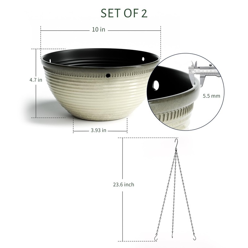 Vanslogreen 2 Pack Hanging Planters for Indoor Outdoor Plants, 10