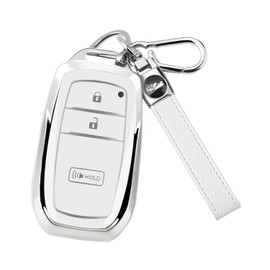 MILD EAST Key Fob Cover for Toyota with Keychain, Soft TPU Key Shell Case for 2022-2025 4runner Prius Corolla Cross Hatchback Tundra Sequoia LE XLE, 3 Button (Silver/White)