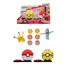 Pokémon Bandai Poké Ball Surprise Attack - Fighting Game - 2 Pokémon Balls with Her and 6 Attack Discs - Pikachu and Machoc - JW2721