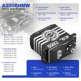 AGFRC 72KG Waterproof 1/6 RC-Servo-Motor High-Torque - 0.092Sec High Speed Brushless HV Full Metal Gear Digital Steering Servo for 1/6 Scale RC Car (A200BHMW)