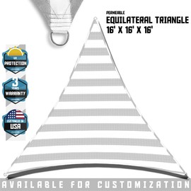TANG Sun Shade Sail 16'x16'x16' Gray and White Stripe Equilateral Triangle Sunshade Cloth UV Block Permeable Sail for Outdoor Patio Garden Pergola Gazebo Deck