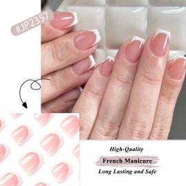 French False Nails Short - Short Square False Nails - Pink Press on Nails in 12 Sizes White French Tips - Full Cover Stick on Nails for Women Girls