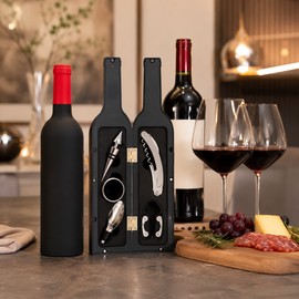 Wine Opener Set with Bottle-Shaped Holder – Corkscrew & Stopper Bar Tool Kit for Home Bars and Gifts (1 Set 5pcs)