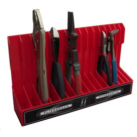 PLR16 Red Pliers Rack mounts on your peg board, or fits in your toolbox drawer. Plier storage for Regular & smaller pliers. Holds spring loaded pliers closed. Has a special tilt feature.