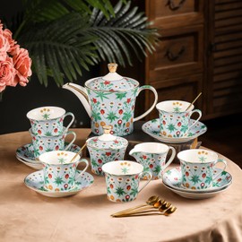 ACMLIFE 21-Piece Bone China Tea Sets for Adults, Beautiful Floral Tea Sets for Women Tea Party or Gifts Giving, Service for 6