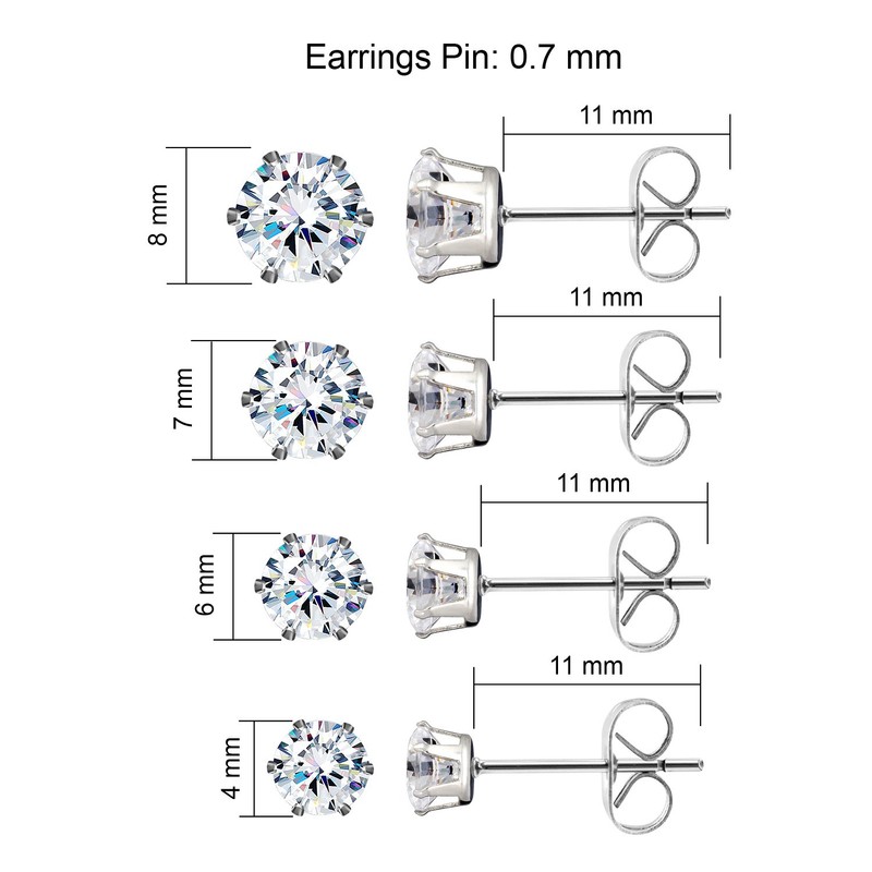 JewelrieShop Earrings for Women Studs Set Stainless Steel CZ Earing