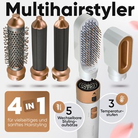 ProfiCare® Warmluftbürste | 4in1 Hairstyler für Locken, Volumen, Glätten und Trocknen | 1000W Rundbürstenföhn | Föhnbürste 3 Stufen | inkl. Organizer für Aufbewahrung | Airstyler PC HAS 3132 weiß-rosé