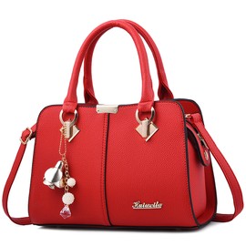 DORRISO Women Handbags Fashion Hanging Ornaments Shoulder Bag PU Leather Tote Bag Travel Casual Elegant Ladies Messenger Bag Top Handle Bag Red