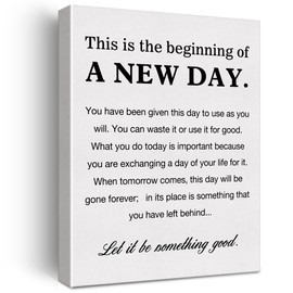 Canvas Wall Art Inspirational Motivational This is the Beginning of a New Day Quote Canvas Print Positive Life Canvas Painting Office Home Wall Decor Framed Gift 12"x15" Ready to Hang