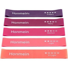 Honmein Resistance Bands - 5 Resistance Levels for Home Fitness, Strength Training, Includes Instruction Guide & Carry Bag - Color: Pink