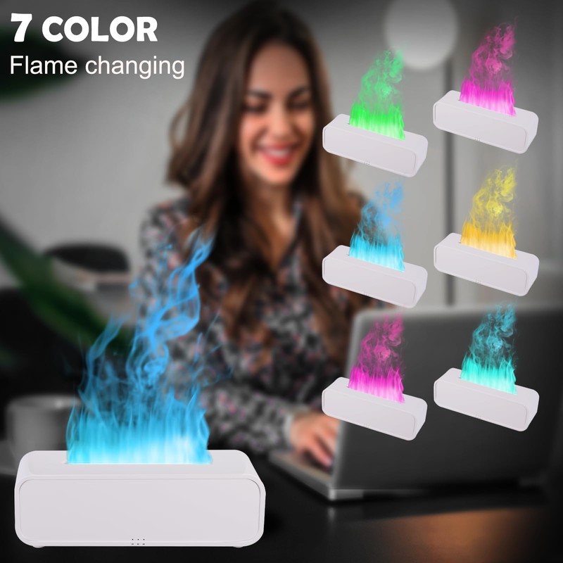 7Color Flame Diffuser, Bonfire Diffuser,Fireplace Diffuser 10.7"×3"×3.1" (White)
