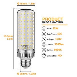 gezee 35W LED Light Bulb, E26 Base LED Lamp, 280 Watt Equivalent, 3500 Lumens, Daylight White 6000K, Non-Dimmable (3-Pack)