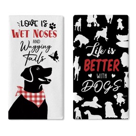 Croar Love is Better with Dogs Kitchen Dish Towels Set of 2, Funny Silhouette Paw Prints Drying Hand Towel Baking Cooking Cloth, Butterfly Bathroom Home Decoration Pet Owner Lover Gifts 18 x 26 Inches