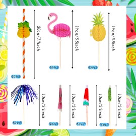 120 Pieces Cocktail Picks Cocktail Umbrellas for Drinks Colorful Drink Umbrellas and Hawaiian Fruit Sticks Bamboo Cocktail Toothpicks for Tropical Hawaiian Party Decorations Cocktail Accessories