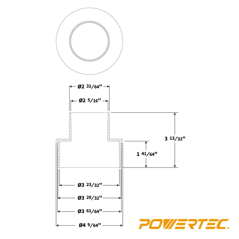POWERTEC 70104 4-Inch to 2-1/2-Inch Reducer