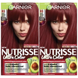 Garnier Hair Color Nutrisse Ultra Color Nourishing Creme, R3 Light Intense Auburn (Red Hibiscus) Permanent Hair Dye, 2 Count (Packaging May Vary)