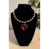 Unbranded Beaded Necklace With Big Large Red Glass Crystal Heart