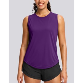 SANTINY Sleeveless Workout Tops for Women Breathable Lightweight Athletic Running Tank Tops Active Tennis Yoga Shirts (Dark Purple_L)